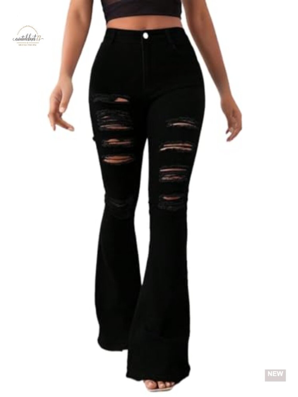 High Waisted Stretchy Ripped Bell Bottom Flare Jeans for Women